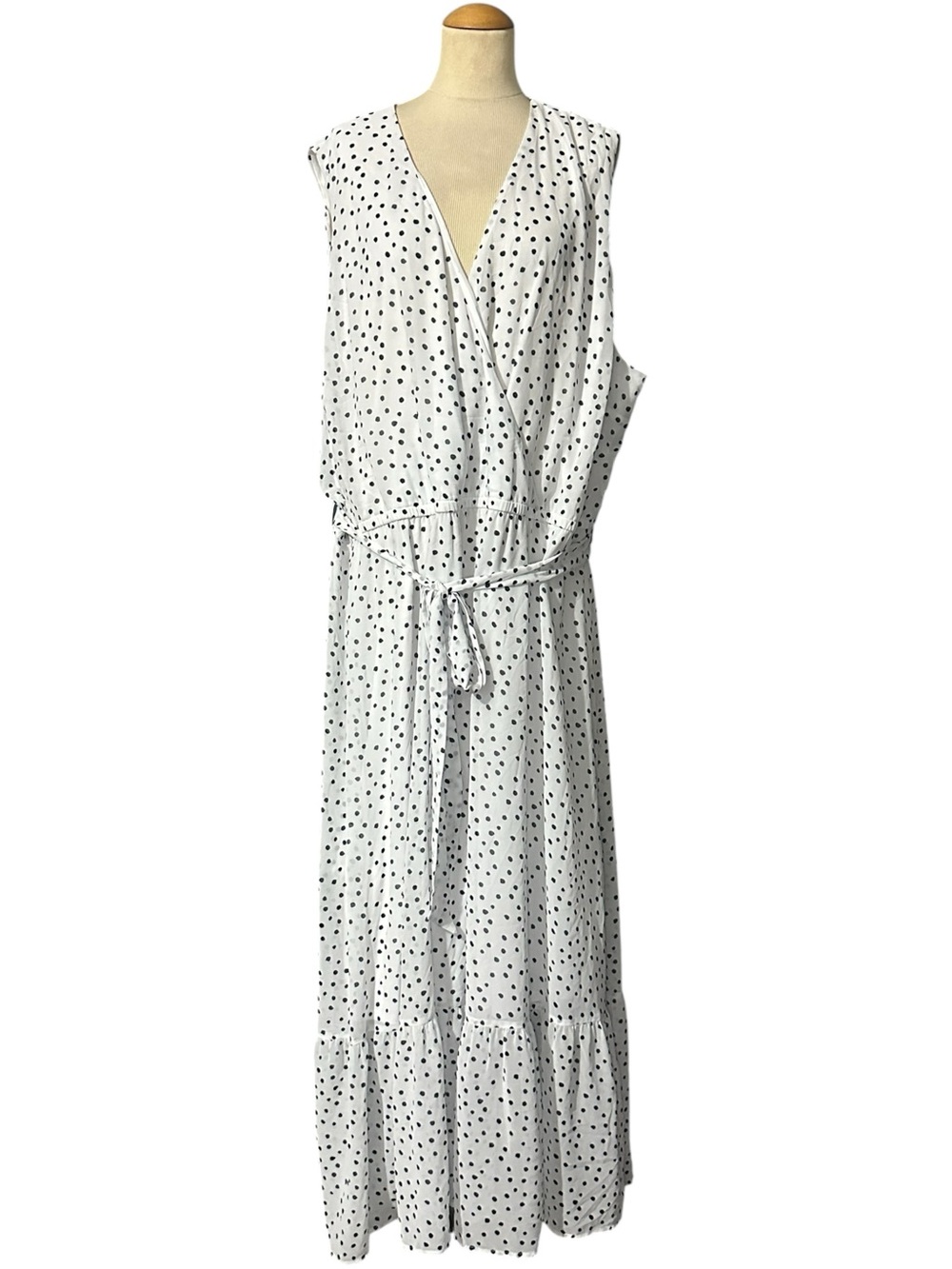 Lane Bryant Polka Dot Sleeveless Maxi Dress White Black Size 28